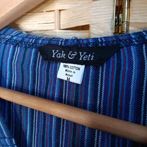 Yak & Yeti Cotton Boho Tunic Nepal Medium Stripes Relaxed Fit Pocket - Picture 4 of 4